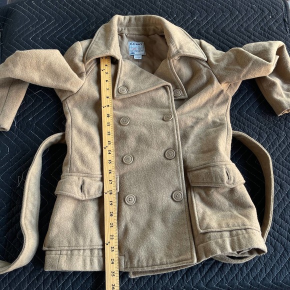 Old Navy Pea Coat Womens Extra Small XS Tan Button Up Belted Wool Blend Lined - Picture 10 of 11